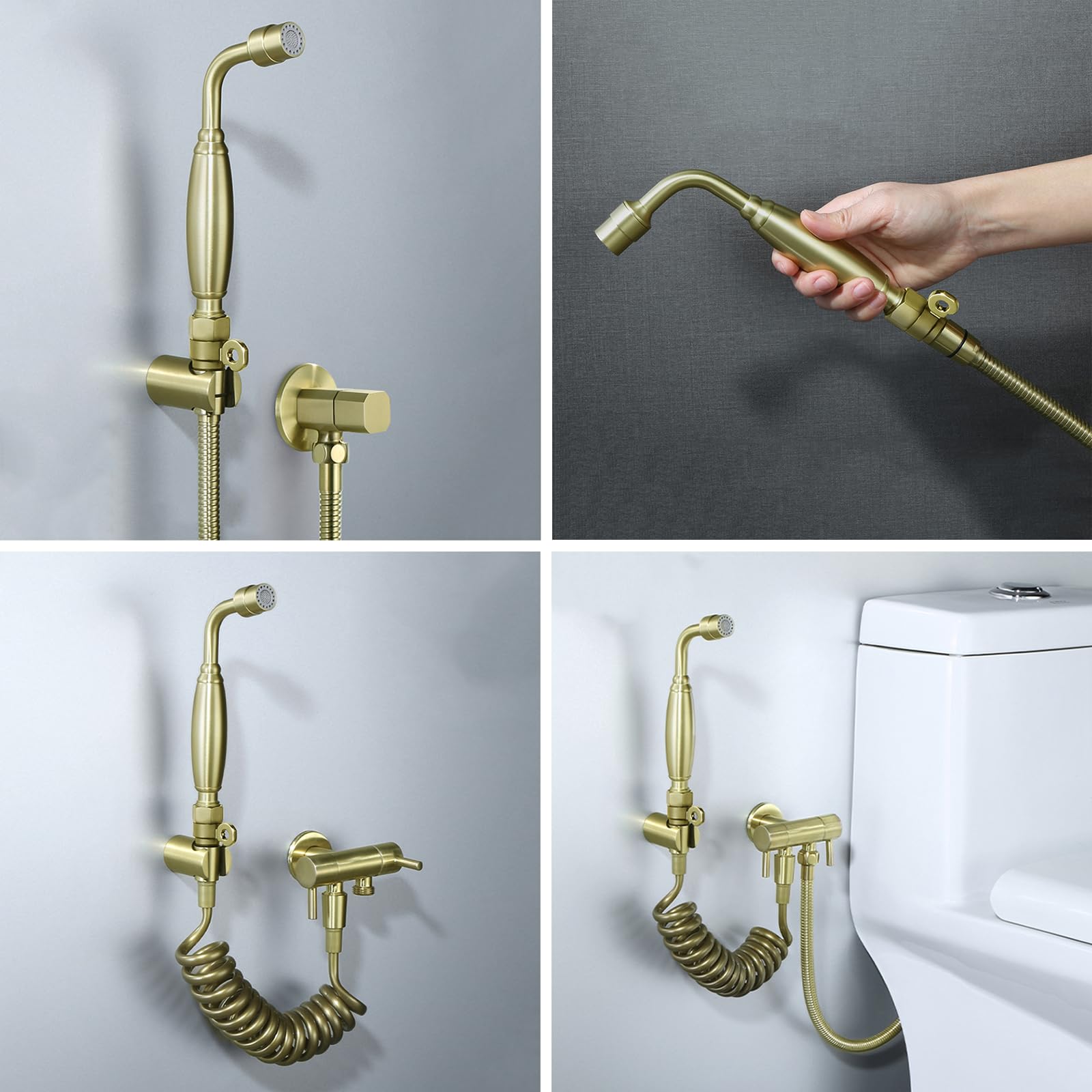 Pulvérisateur de Bidet À Main Sortie D'Eau À Double Mode en Laiton Douchette Wc Reglable pour L'Hygiène Personnelle Or