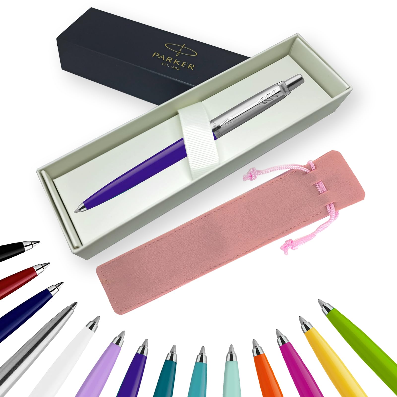 Parker Jotter Ballpoint Pen Handwriting Pens & Stationery Supplies - Ideal for Birthdays/Anniversaries Can be Engraved! (Without Engraving, Indigo, Ribbon Gift Box)