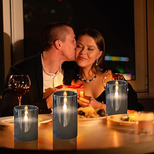 Miniatura 4 de Velas LED sin llama, velas de cristal gris que funcionan con pilas parpadeantes con control remoto, mecha 3D, luz cálida realista, velas LED