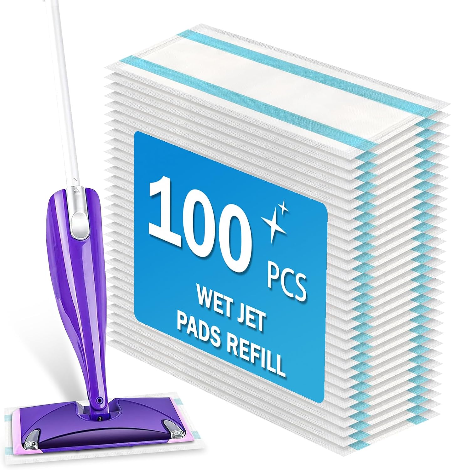 Wet Jet Pads Refills for Swiffer Wet Jet Mop, Wet Jet Mopping Pads for Multi Surface Floor Cleaning (Blue, 100Pack)