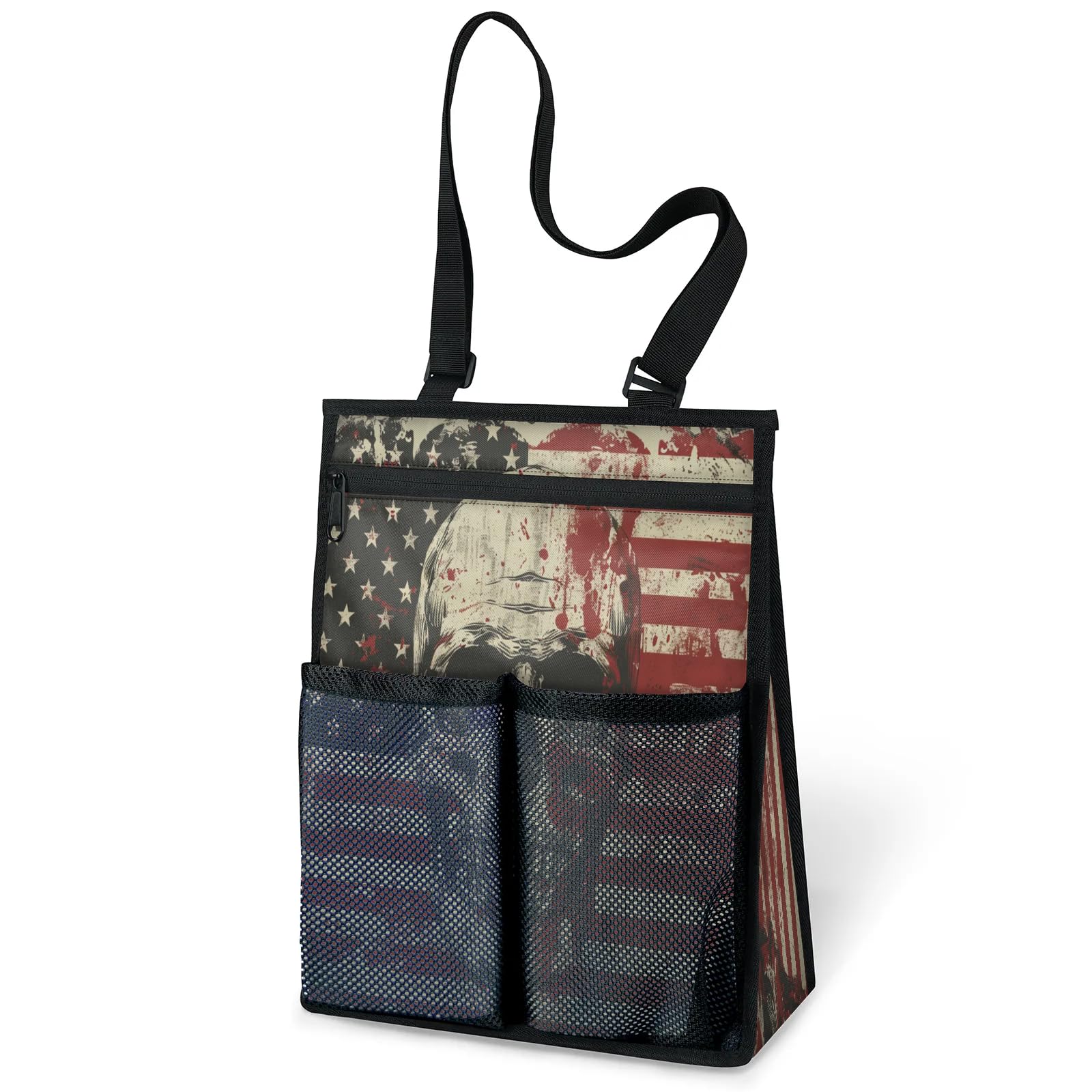 Ourtheme American Flag Skulls Portable Shower Bag for Travel Gym Camp Beach Tote Shower Caddy Bags Hanging Toiletry