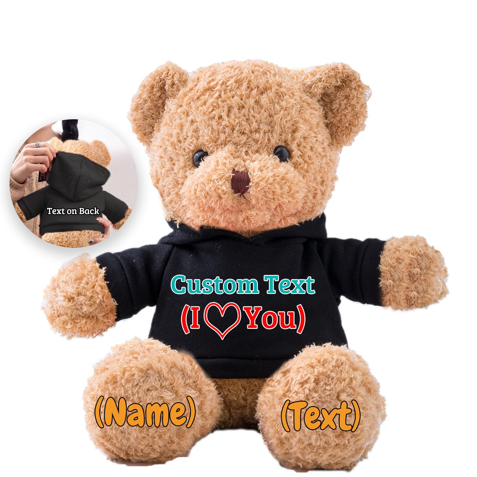 JABECODIFA Personalised Gifts Teddy Bear for Kids/Adults Stuffed Bear Plush Toys with Text+Photo, Personalised Teddy Bear with as Gifts for Christmas Valentines Day Birthday (12inch-Text+Photo)
