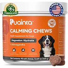 PUAINTA Dog Calming Chews Magnesium Glycinate & Melatonin for Dogs, 4 Herbal Ingredients for Anxiety Relief, Stress & Travel Support, Chicken Flavor 90 Count