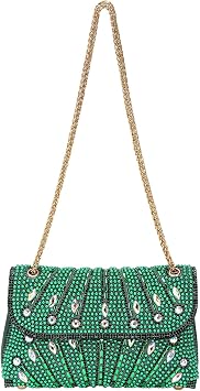 DTGN Evening Bags Clutch Purses for Women Formal, Beaded Purses Crystal Rhinestone Crossbody Handbag with Chain Shoulder Bag Sparkly for Wedding Guest Party Green