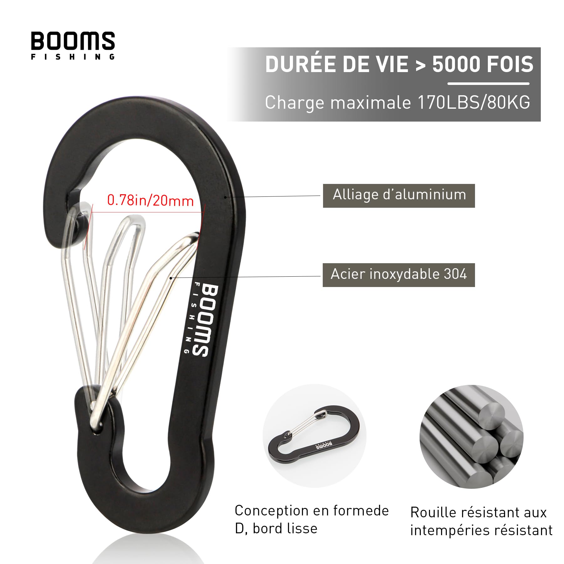Booms Fishing CC5 Multi-Usage Clips Mousquetons 8 Pack 2.7" Porte clé