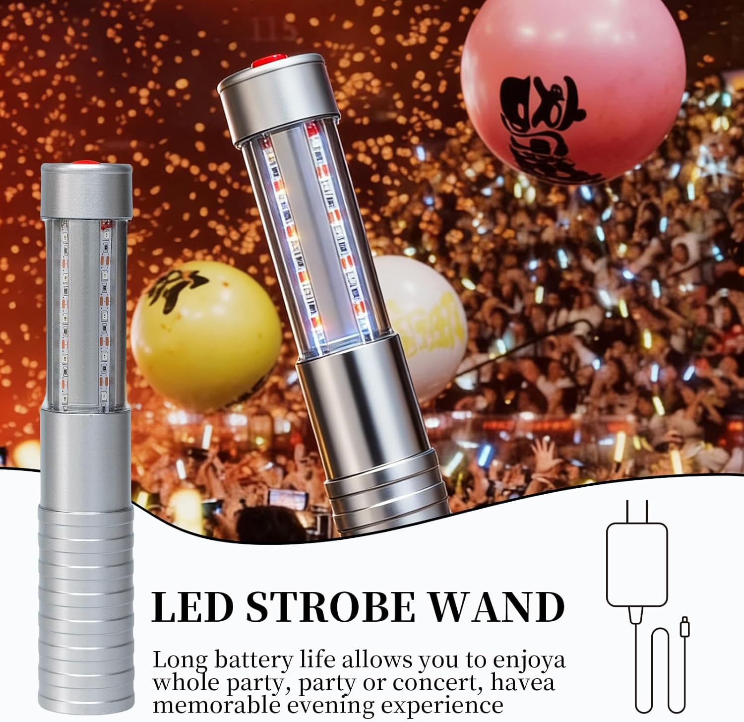 Strobe Bottle Girl Lights Baton Reusable Rechargeable LED Bottle Service Lights Service LED Champagne 2 Pcs for Bar Club Birthday Weddings Parties(Silver, White Light)