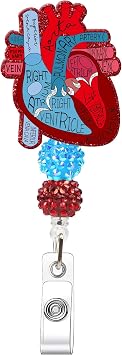 Heart Badge Reel, Retractable Anatomical Heart ID Badge Holder with Swivel Clip, Gift for Nurse Nursing Student Phlebotomists Healthcare Workers