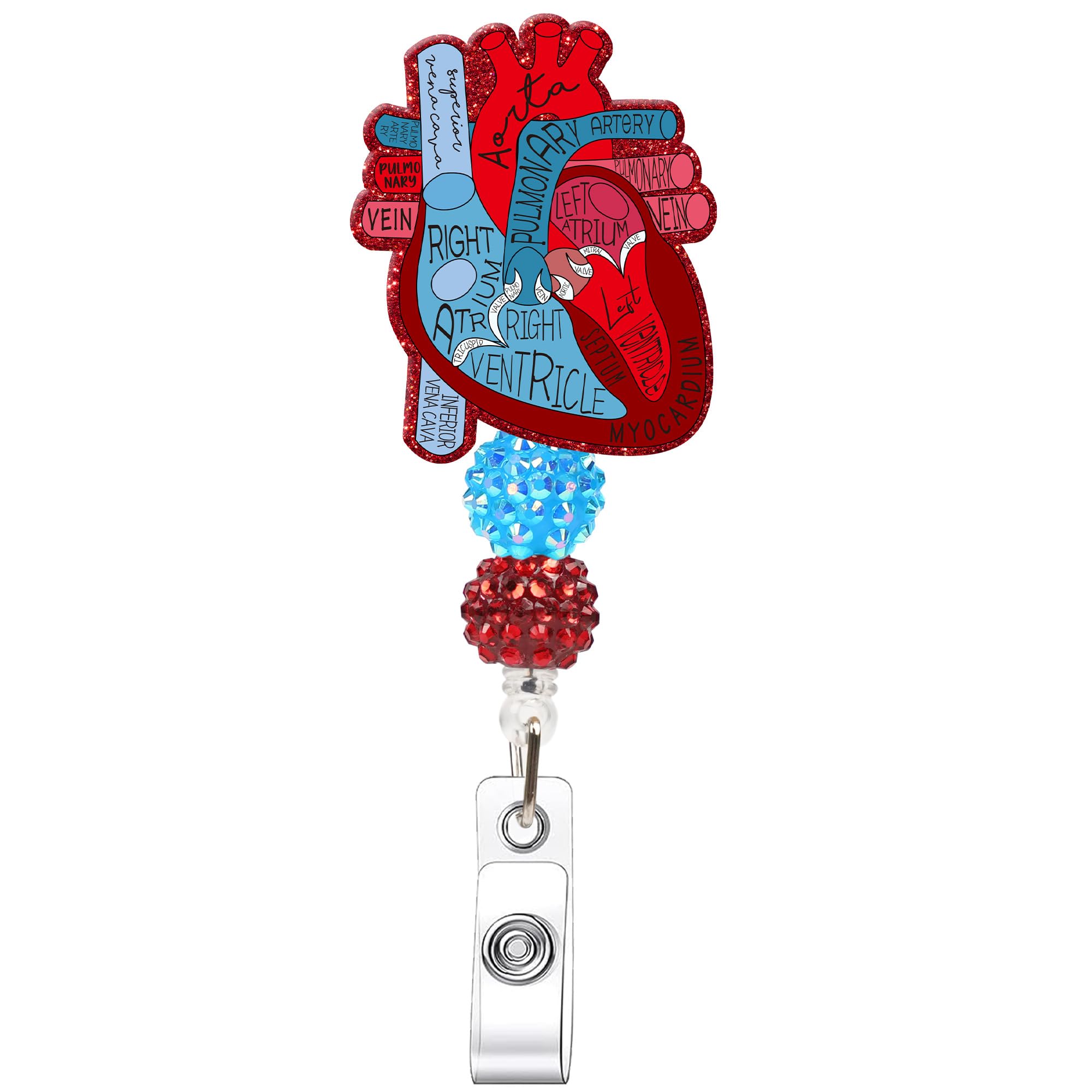 Heart Badge Reel, Retractable Anatomical Heart ID Badge Holder with Swivel Clip, Gift for Nurse Nursing Student Phlebotomists Healthcare Workers