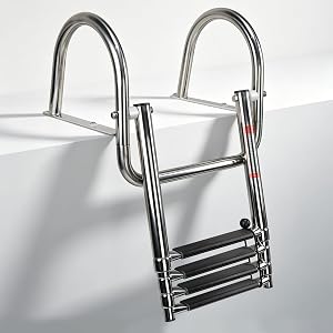 4 Step Pontoon Boat Ladder, Pontoon Ladders for Pontoon Boats,Stainless Steel Rear Entry Inboard Ladders Over Platform