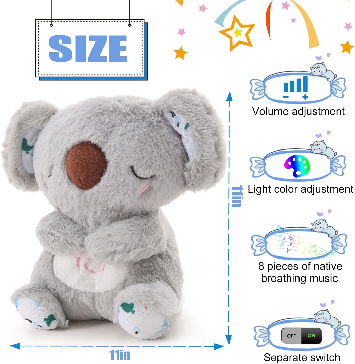 Koala Breathing Glowing & Sound Companion Toy, Cute and Soft, Sleep Companion 11-inch Doll with White Noise, Collectible, Ideal for Gift Giving