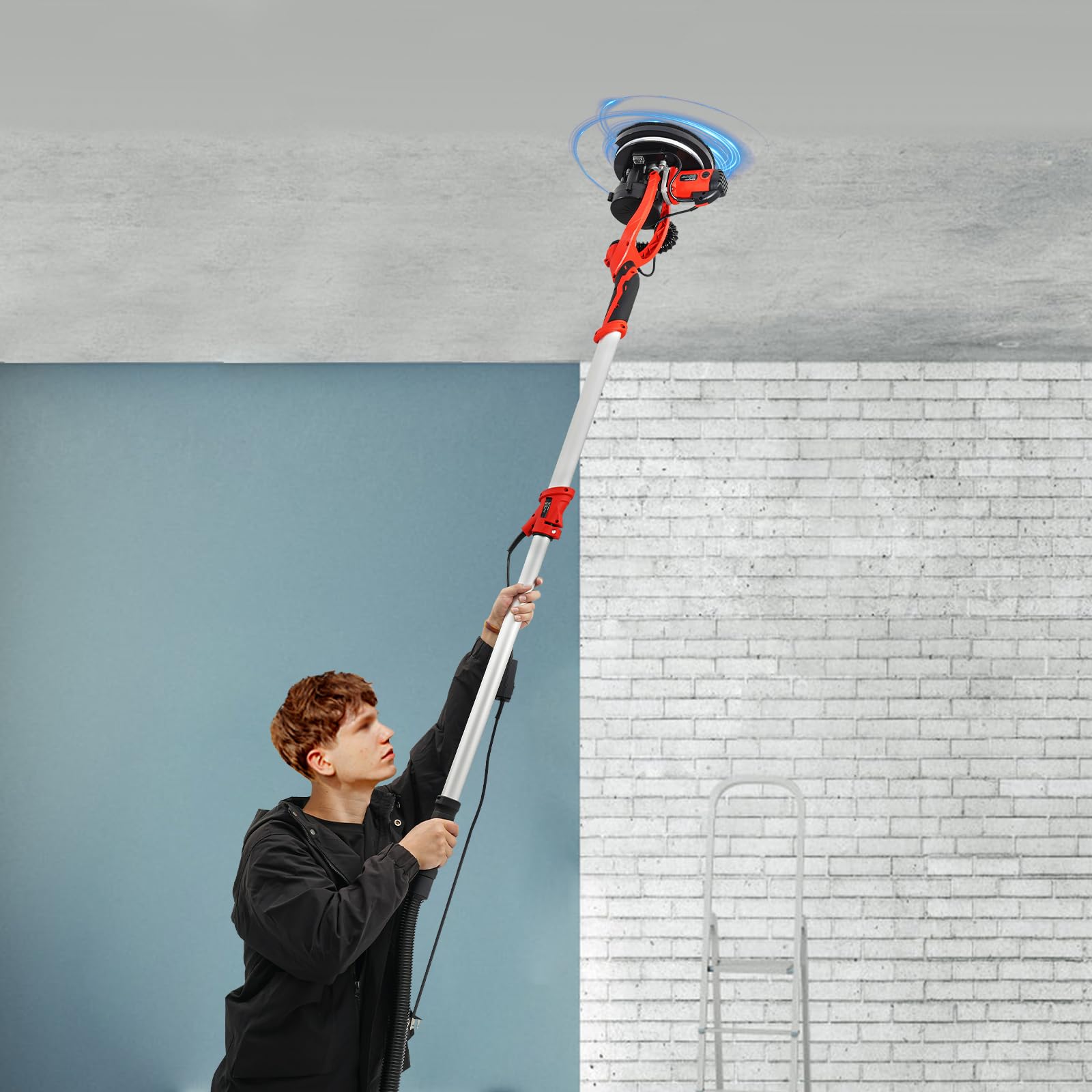 1250W Electric Ceiling Wall Sander with Vacuum Dust Collection, 90 ° Adjustment Angle, 6 Speed Gear Drywall Sander, Electric Dustless Drywall Sander for Home Decoration, Decoration Companies