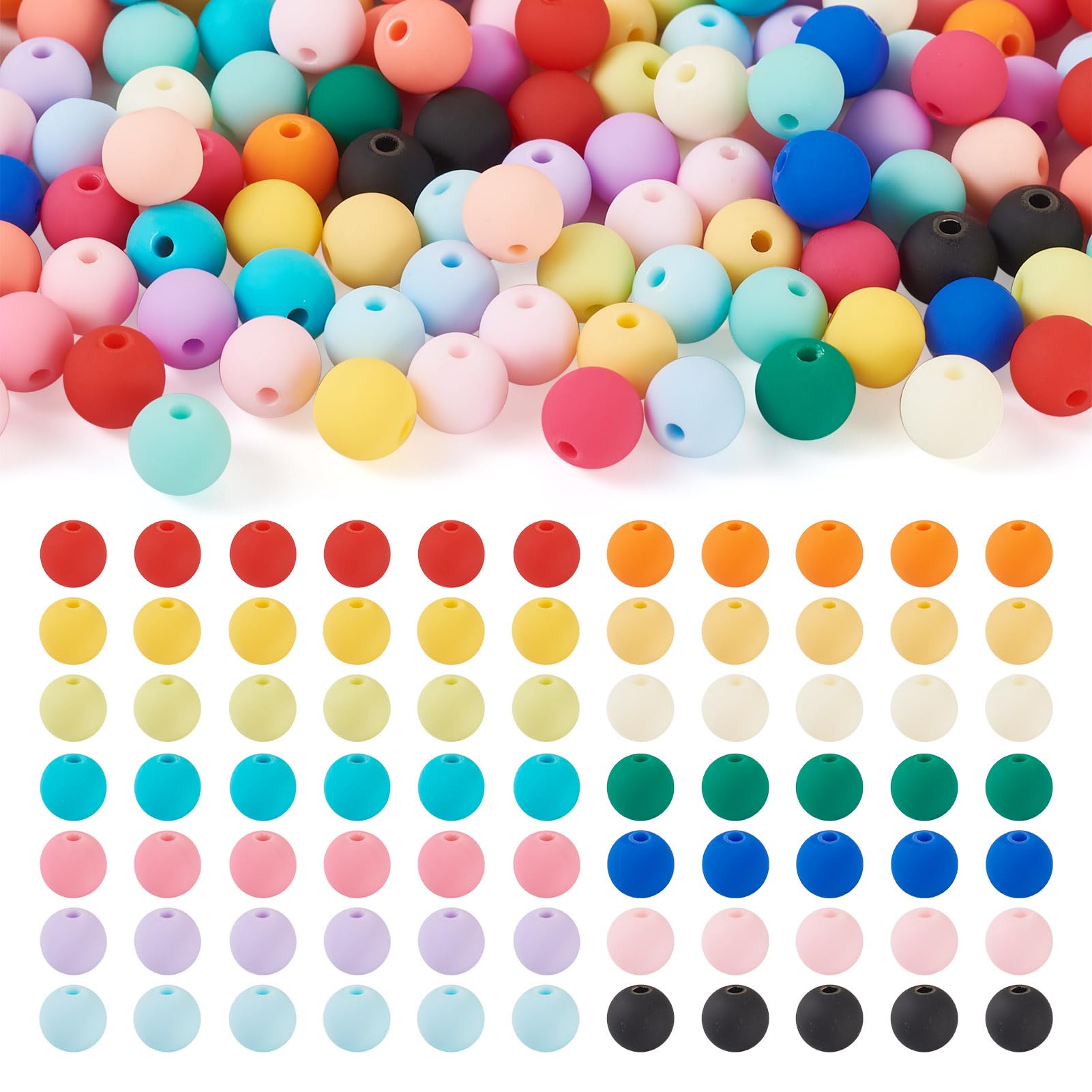 Spritewelry 191Pcs Acrylic Round Beads Silicone Focal Beads Rubber Loose Bead Bubblegum Ball Spacer for Pens Keychain Bracelet Necklace Making 8mm
