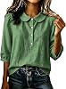 Camisas de Lino con Cuello Peter Pan para Mujer, Manga 3/4 y Abullonada, con Botones, Lindas Blusas de Verano, Elegantes y Casuales 1