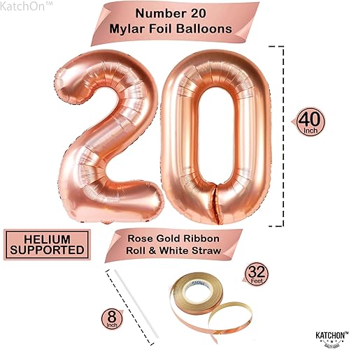 Miniatura 4 de KatchOn, Globos de oro rosa con el número 20, enormes, 40 pulgadas, globos del número 20, decoraciones de aniversario de oro rosa, decoraciones de