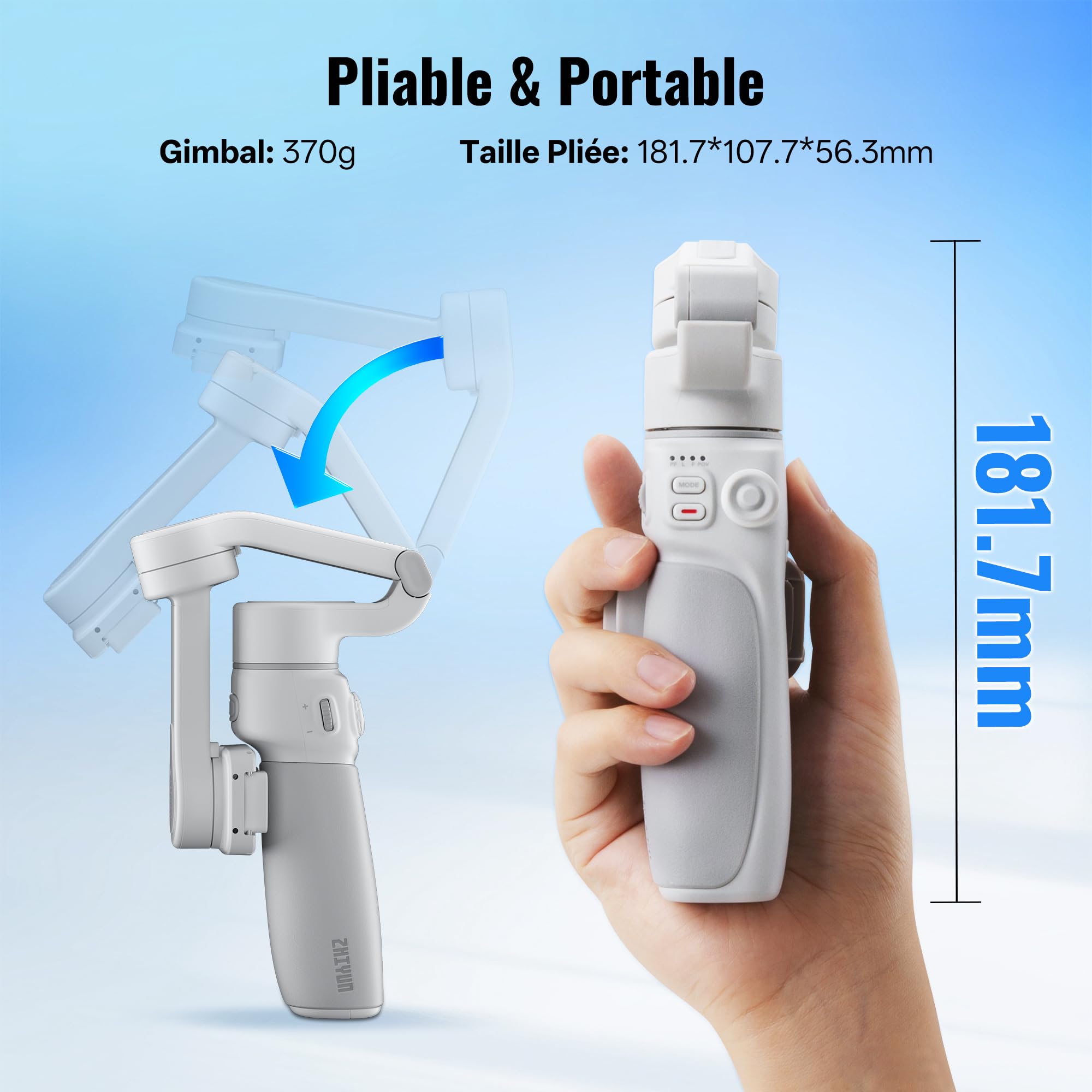 ZHIYUN Smooth Q4 Combo [Official] Stabilisateur Smartphone 3 Axes avec Perche Telescopique, Telephone Gimbal pour iPhone et Android avec Trepied, Sac, Lumiere Magnétique