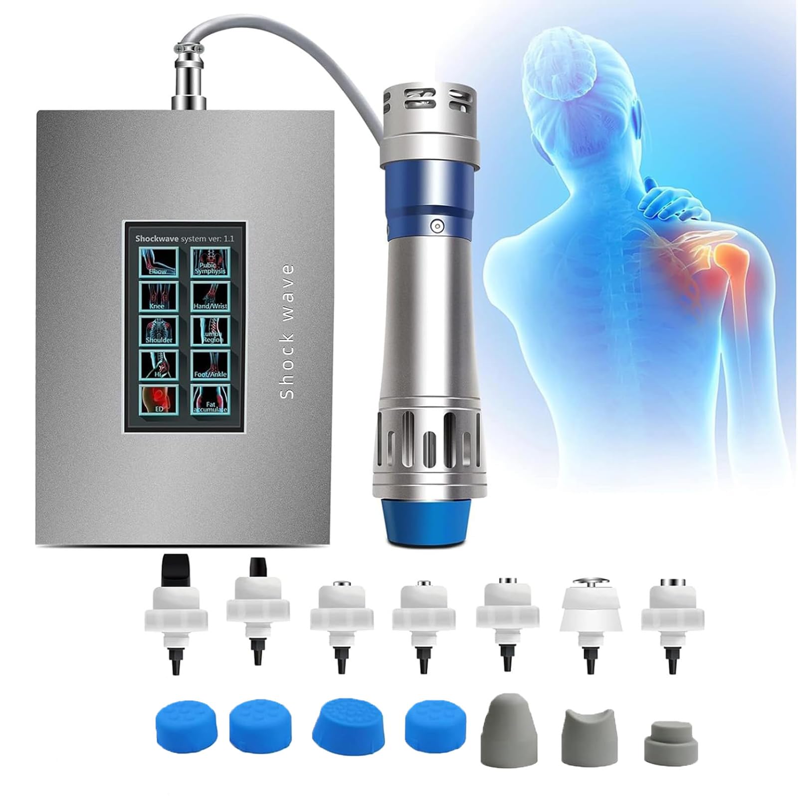 Shockwave Therapy Machine, Shockwave Therapy Device with 7 Massage Head, Pain Relief Deep Muscle Massager, Deep Physiotherapy/Say Goodbye to Sub-Health, for Beauty Salon