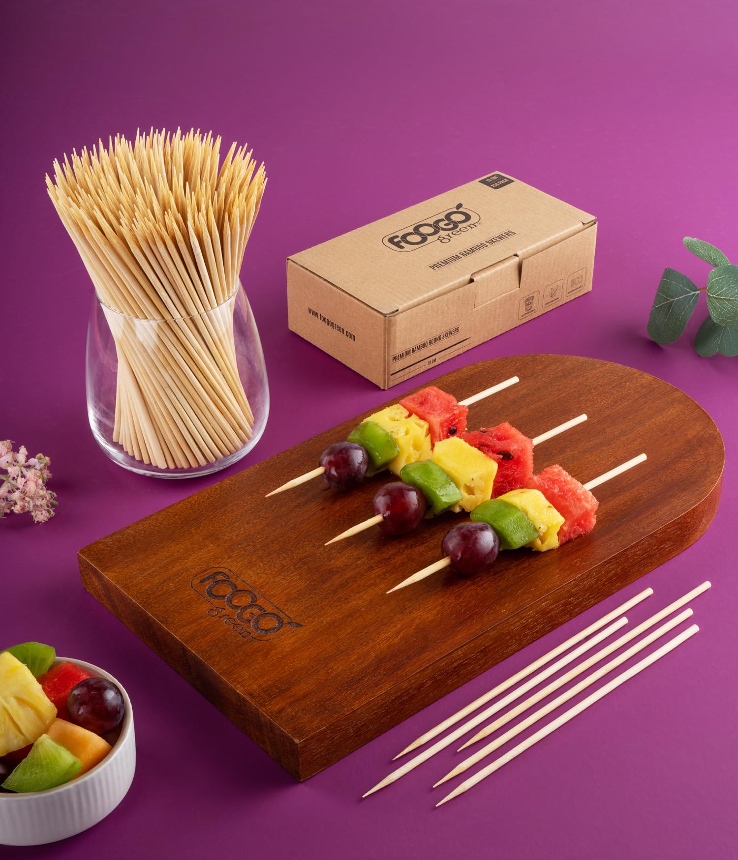 FOOGO Green 250pcs Small 15cm, Bamboo Skewers, FSC® Certified, Sturdy Eco-Friendly Wooden, Barbecue, BBQ & Kebabs Skewers - Image 2