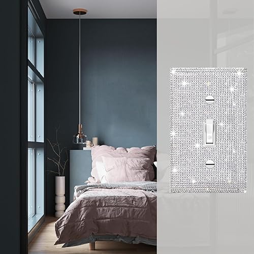 Miniatura 5 de Gaocai 1 placa de pared de diamantes de imitación plateados brillantes, cubierta de interruptor de luz, cubierta de interruptor de placa de pared,