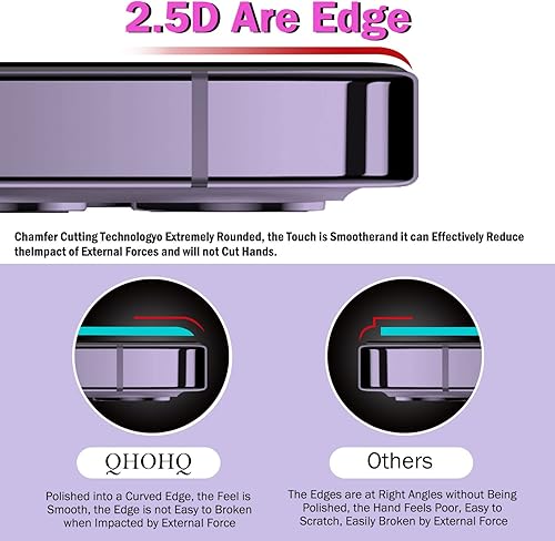 Miniatura 3 de QHOHQ Paquete de 3 protectores de pantalla para iPhone 14 Pro Max de 6.7 pulgadas con 3 protectores de lente de cámara de vidrio templado, ultra HD,