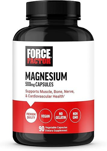 Force Factor Suplemento de magnesio para apoyar los músculos, huesos, nervios y salud cardiovascular, fabricado con glicinato de magnesio, citrato