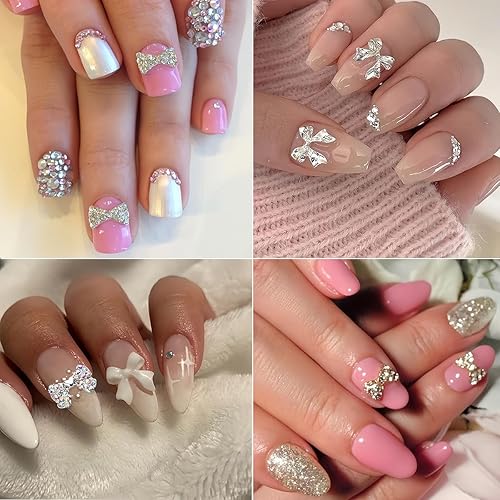 Miniatura 2 de Dijes para uñas de aleación plateada para uñas acrílicas, 18 piezas de diamantes de imitación de lazo 3D, bonitos accesorios de joyería para mujeres