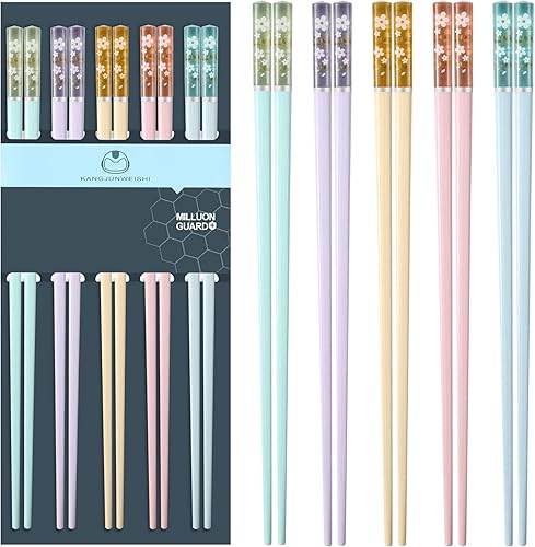 Miniatura 7 de 5 pares de palillos de fibra de vidrio, reutilizables, aptos para lavavajillas, 9.6 pulgadas9.6 in, mate, antideslizantes, para