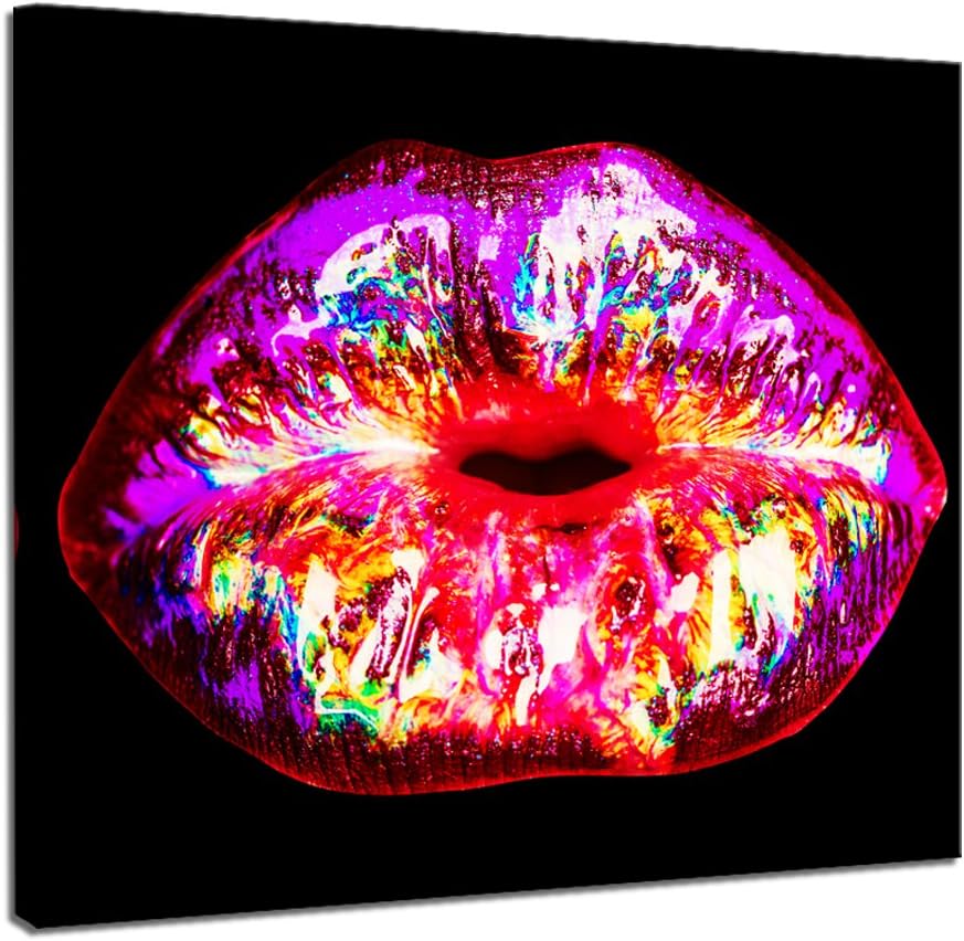 LevvArts - Fashion Canvas Wall Art Colorful Lip Picture Painting Sexy Artwork for Bedroom Gallery Canvas Wrapped Ready to Hang -24x24 inch