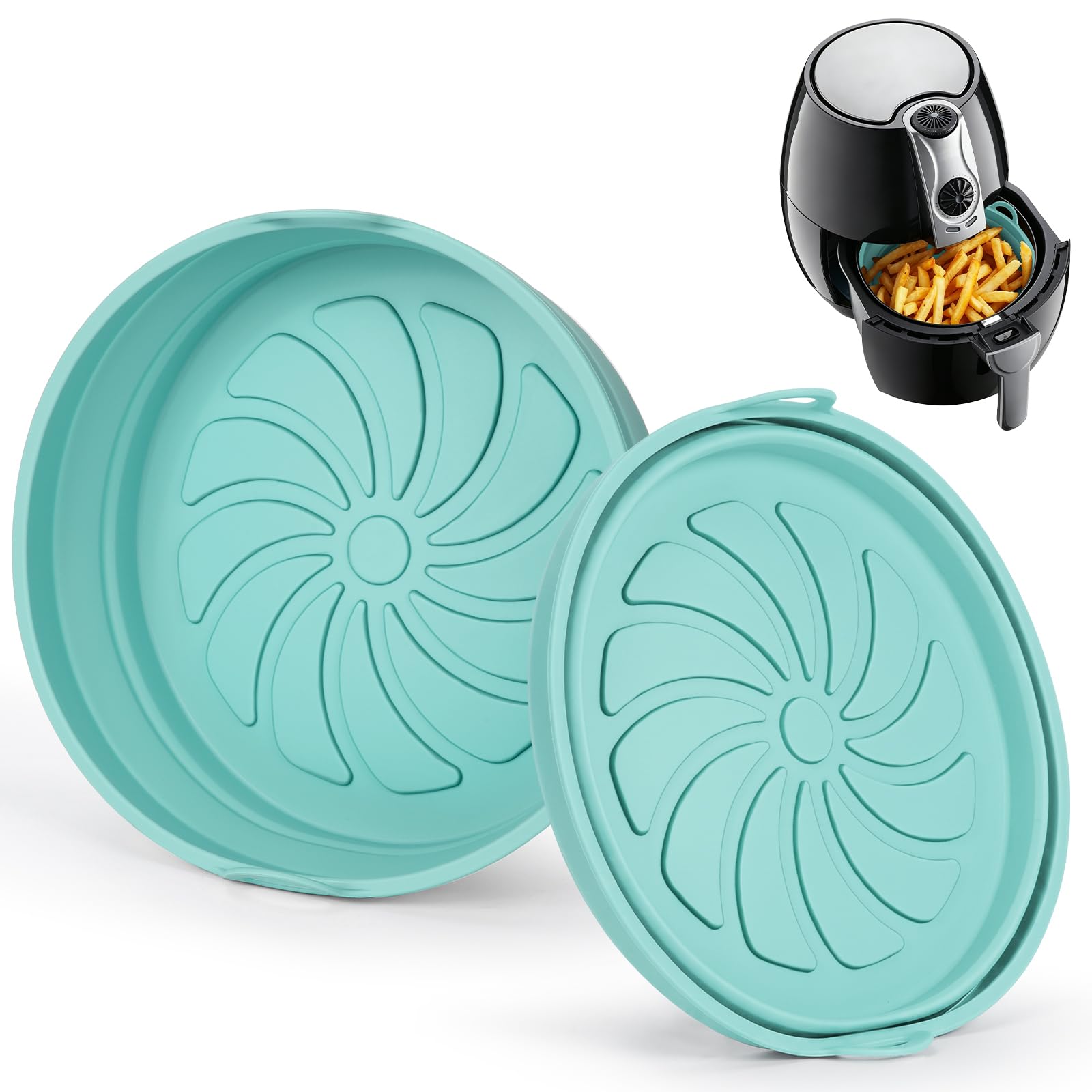 2 Pack Round Air Fryer Liners Silicone, Reusable & Foldable Airfryer Inserts with Handles, Kitchen Accessories for Airfryers, Oven & Microwave