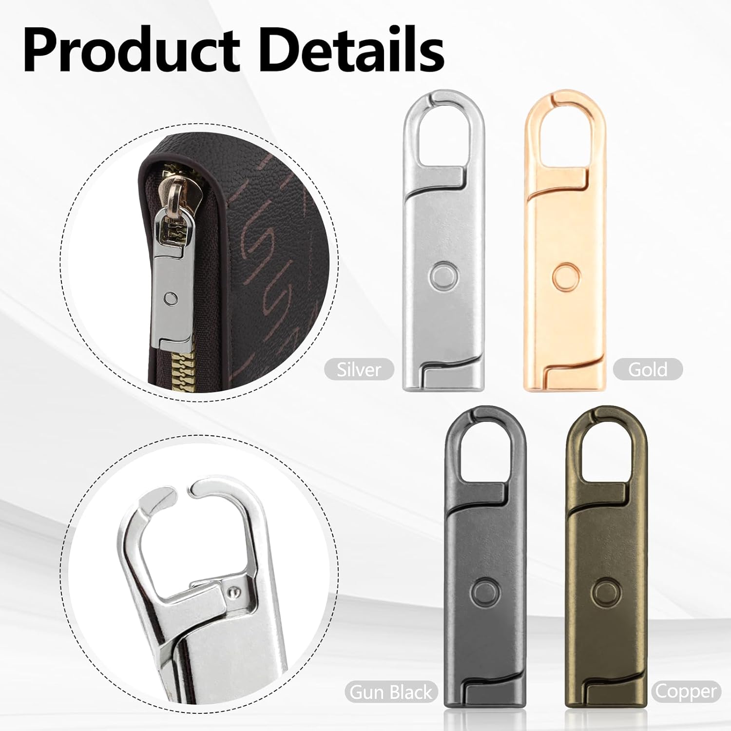 Zipper Pull Replacement, Upgraded 8 Pcs Detachable Replacement Zipper Pull Tabs for Repair Luggage Clothing Jackets Backpacks Boots Purse Coat(Silver, Bronze, Gold, Gun Black/Small) - Image 3