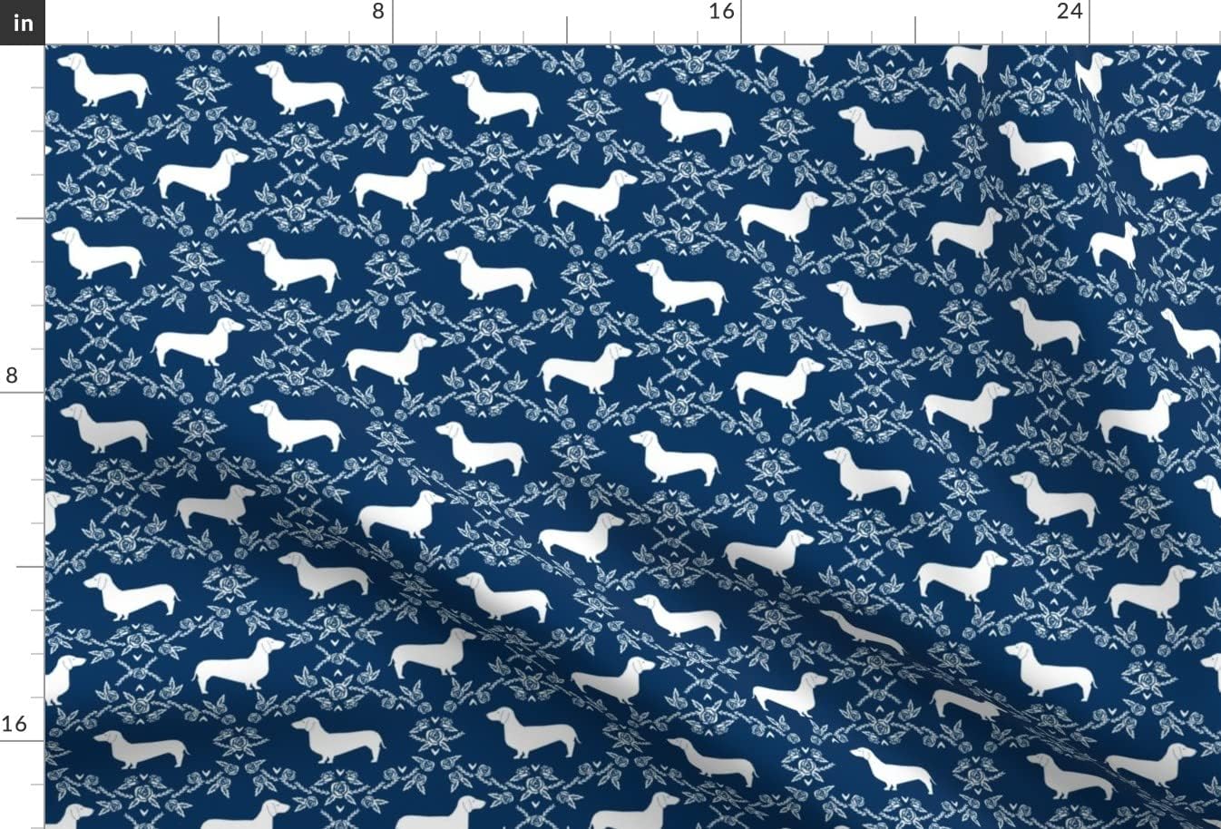 Spoonflower Fabric - Dachshund Floral Dog Silhouette Breed Navy Dogs Printed on Minky Fabric by The Yard - Sewing Baby Blankets Quilt Backing Plush