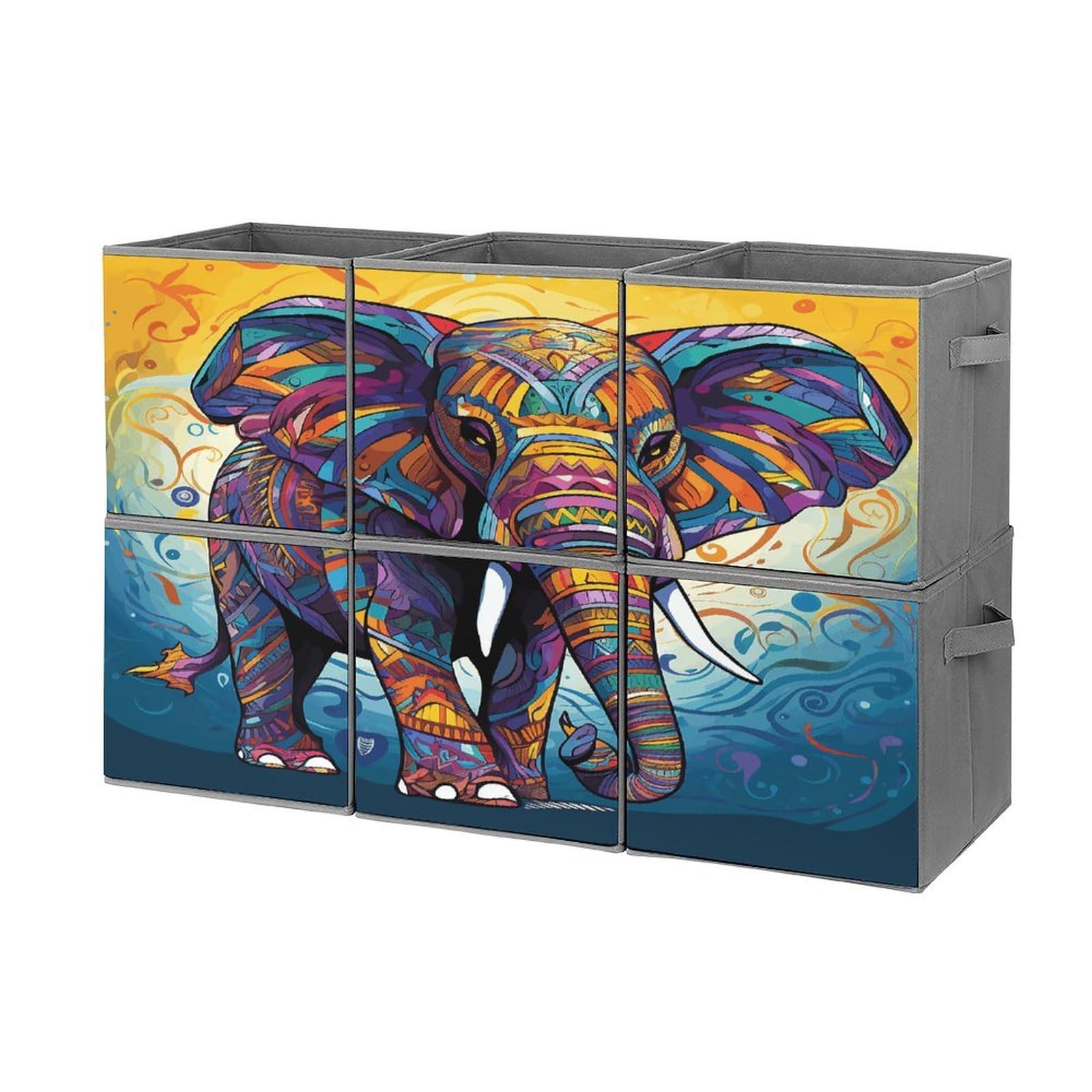 FodPand Colorful Elephant Storage Bins Cubes Fabric Cube Organizer Foldable Storage Boxes Large Storage Baskets Oxford Cloth Cube Bins for Home Clothes Closet Organizers 6 Pack