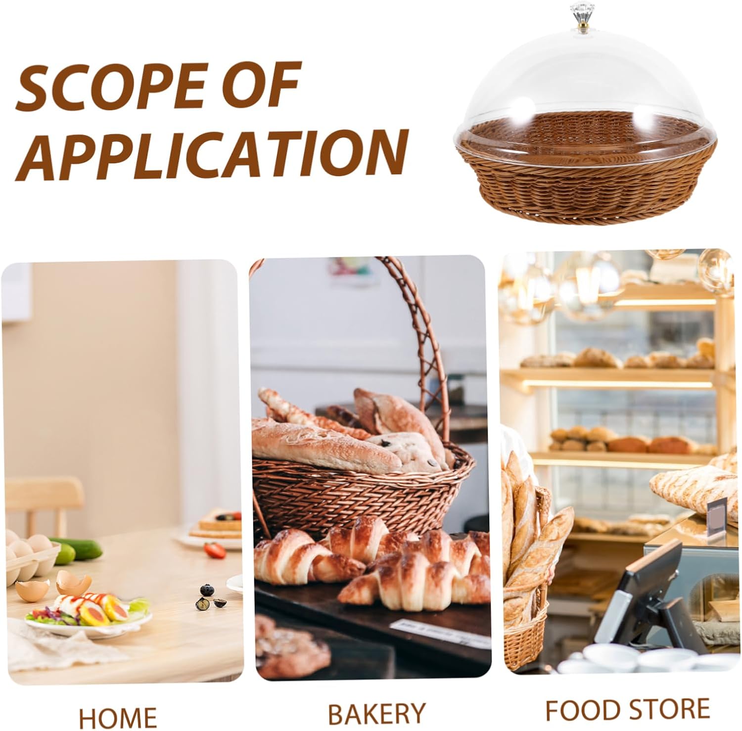 Woven Food Serving Basket with Lid Round Imitation Rattan Bread and Fruit Holder for Kitchen Dining and Parties Tea Color Storage