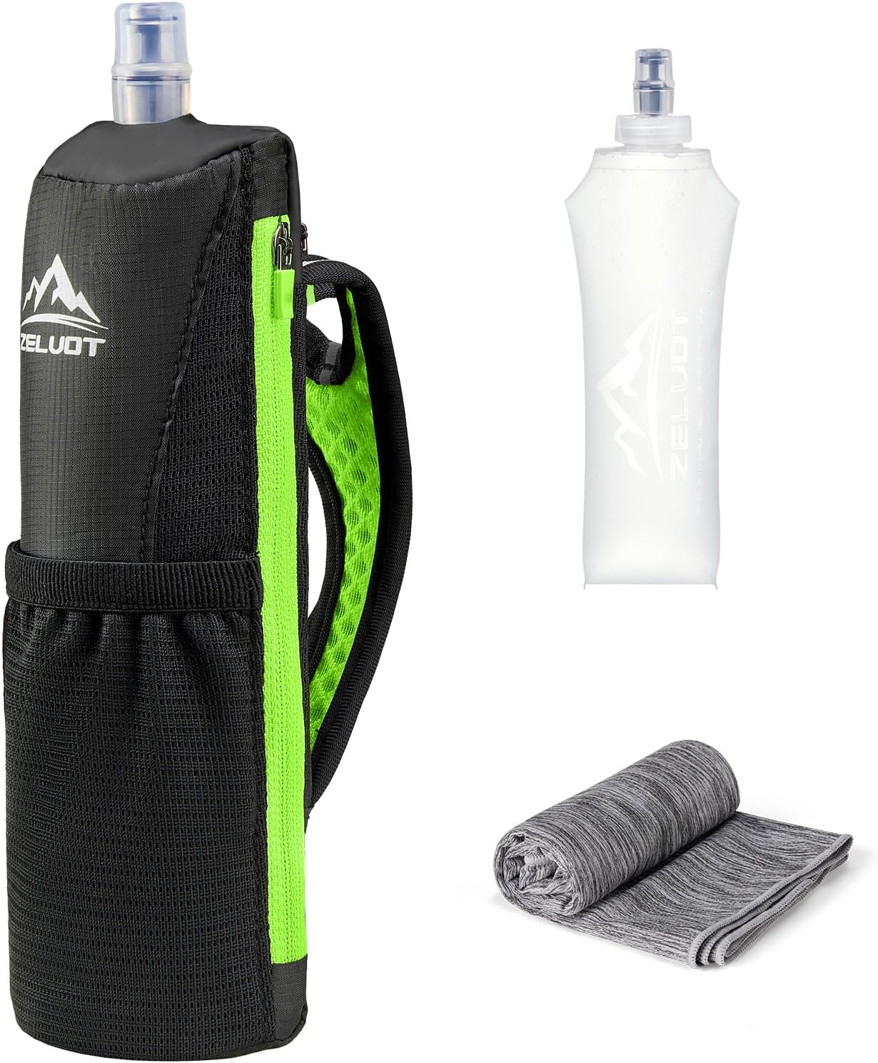 500ml BPA-Free Handheld Running Water Bottle with Towel (Green)