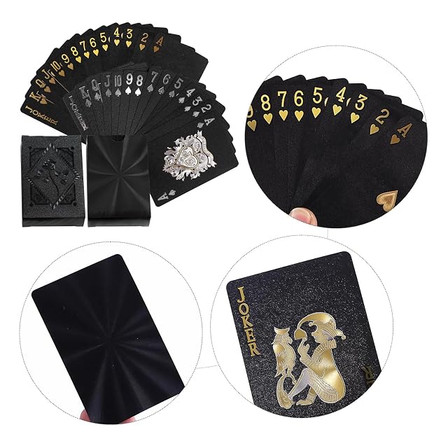 Foto 3 de 7 de KRYMSON 2 juegos de cartas de plástico negras - 54 cartas impermeables para fiesta en casa y cena