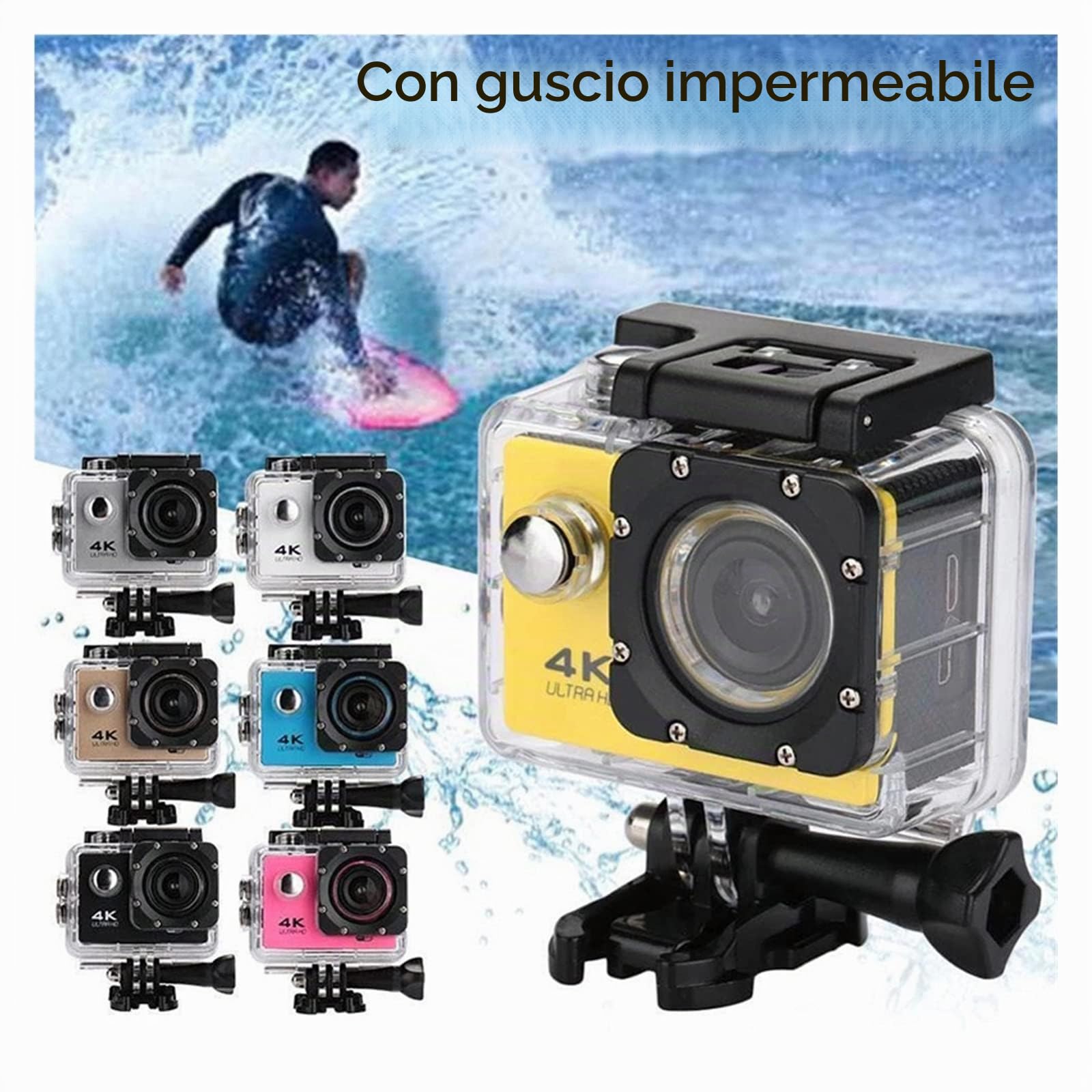Action Camera, Action Camera Ultra HD 4K/30fps 2.0 pollici 170D subacqueo impermeabile Videoregistratore Telecamere Sport Cam(Noir)