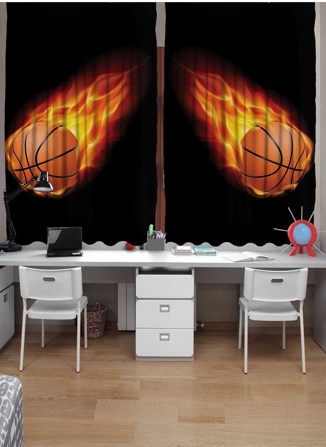 Ambesonne Sports Curtains, Basketball Lover Ball Speed Shoot Hoops Sporty Fun Art Print, Living Room Bedroom Window Drapes 2 Panel Set, 108" X 63", Orange Black 108" X 63" Orange Black