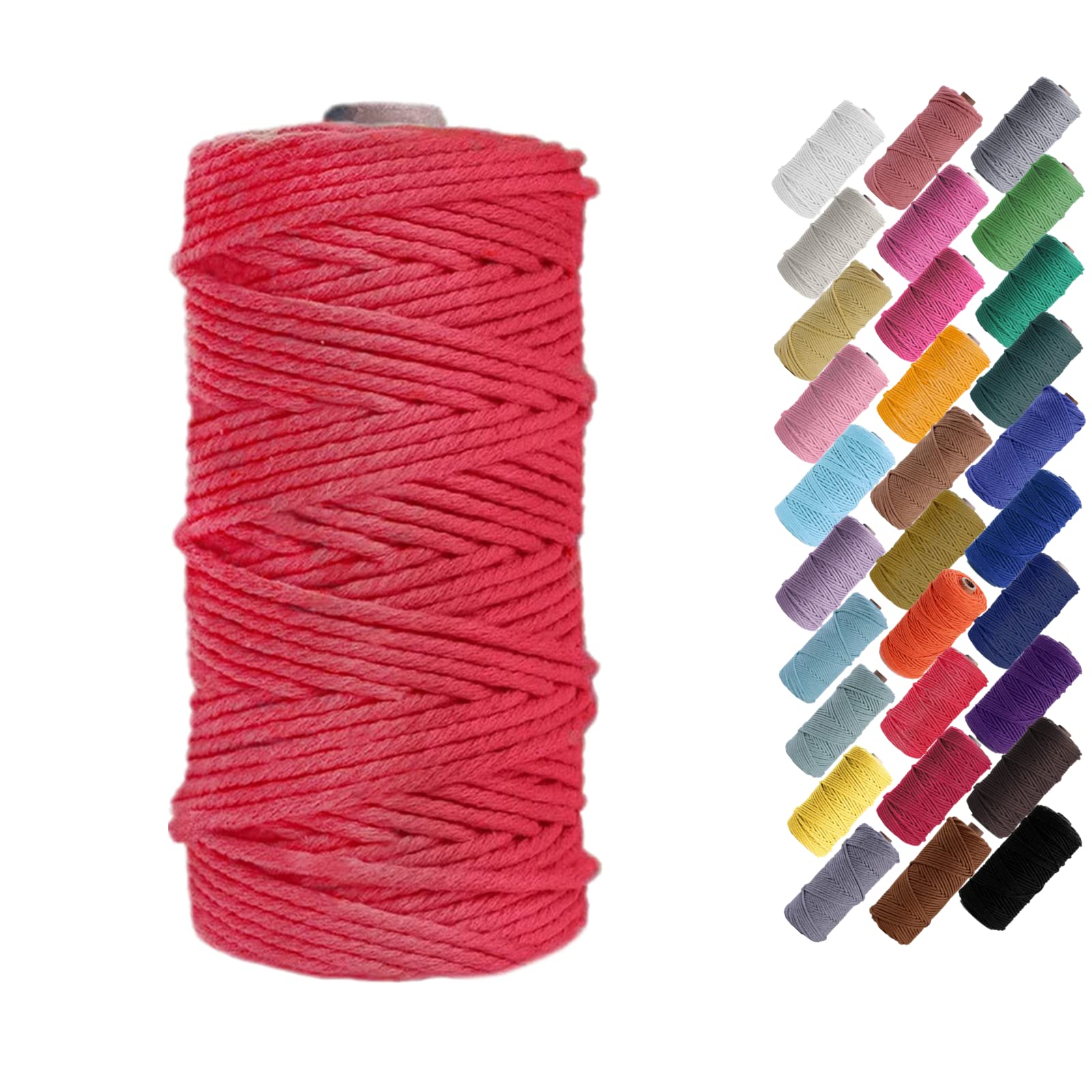 Binwat Red Macrame Cord Thick Natual Cotton Cord Yarn Macrame Rope Cord Cotton Rope For Wall Hangings, Plant Hangers, Diy Crafts, Home Decorations, Gift Wrapping 3Mm X 100M (Red)