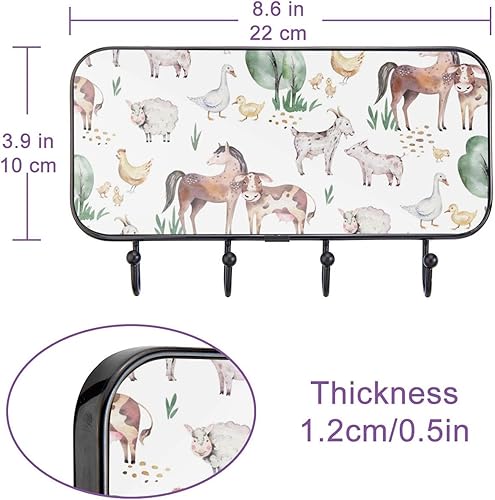 Miniatura 2 de Ganchos para llaves de acuarela de animales de granja para decoración de pared con 4 ganchos para llaves, colgador de abrigos, colgador de bolso,