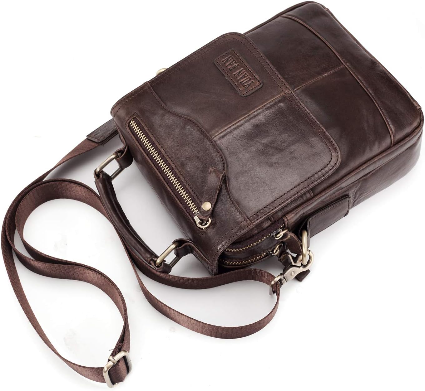 YUAN FAN Mens Small Leather Messenger Crossbody Ipad Bag Shoulder Purse for Business,Travel