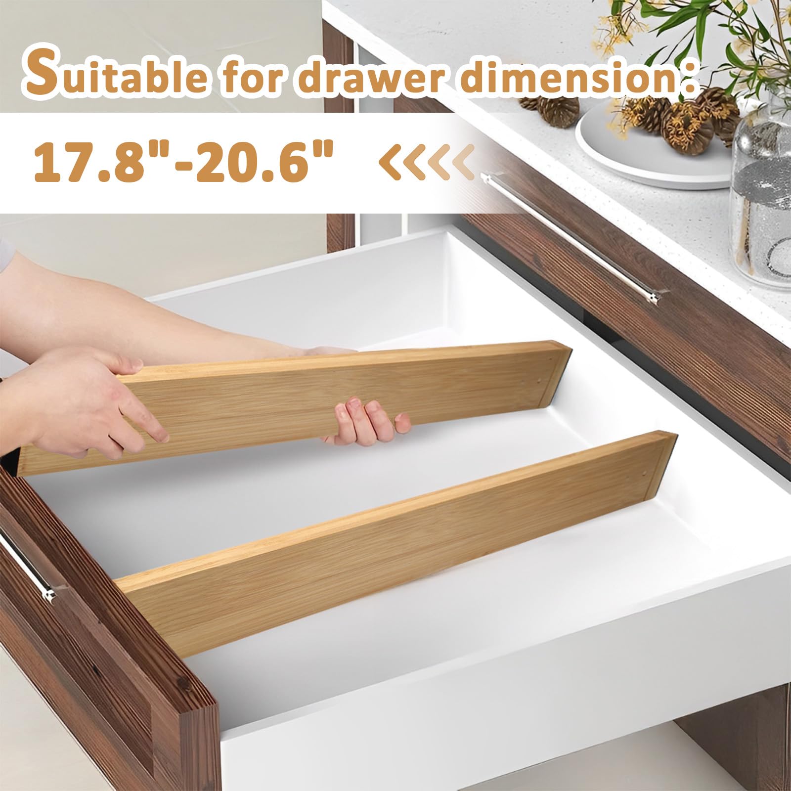 4 Stück Schubladenteiler aus Bambus, 43 - 56 cm, verstellbare Schubladen-Organizer, erweiterbare Schubladentrenner