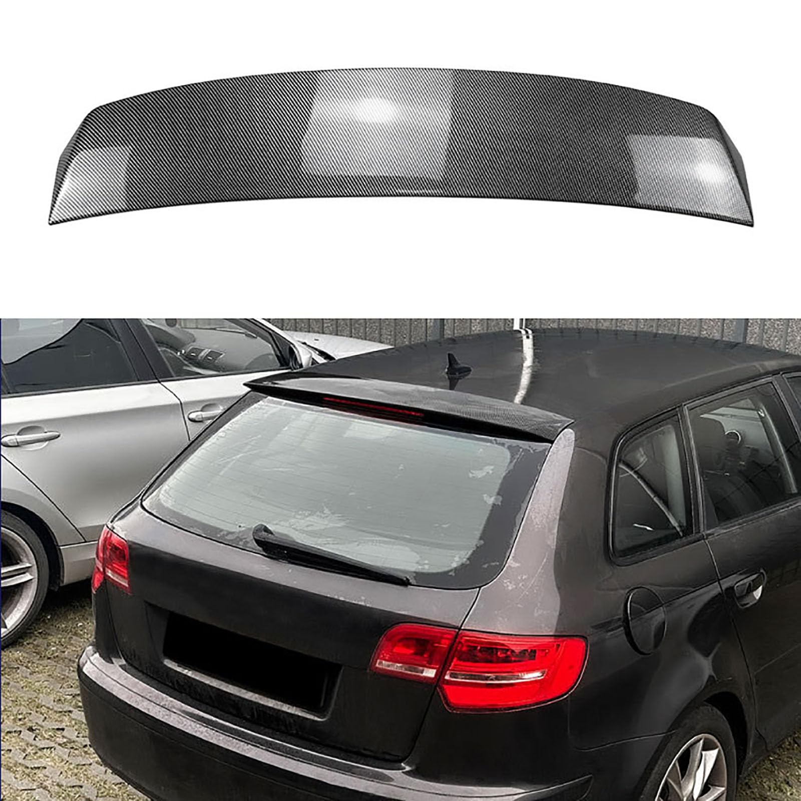 YPFYBHD Compatible with Audi A3 8P 5-Door 2004-2013, Car Rear Roof Trunk Spoiler Wing Air Deflector Tuning Exterior Accessories,carbon fiber look