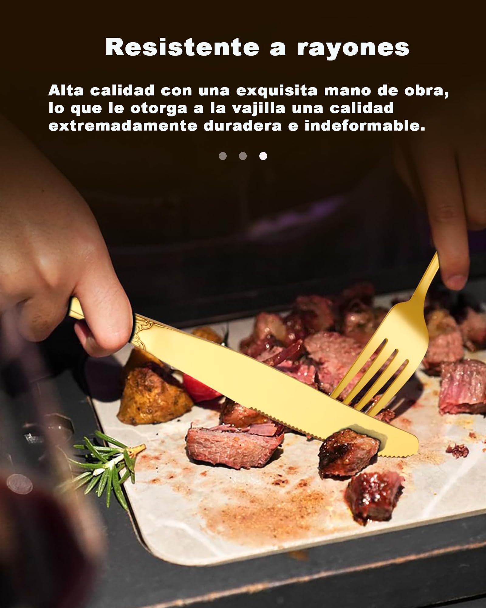 Juego de Cubiertos de Oro Retro para 6, Hermoso Set Dorado de Acero Inoxidable 24 Piezas, Servicio para 6, Tenedor Cuchara Cuchillo, Estilo Barroco Antiguo