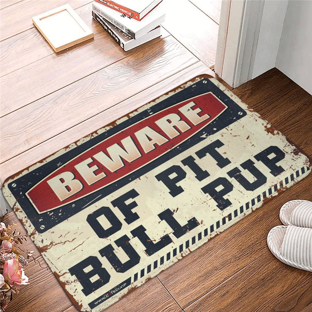 Wewnętrzna mata pod drzwi wejściowe 'Beware of Pit Bull' szczeniak dywanik mata powitalna do drzwi wejściowych zewnętrzne maty pod drzwi zabawne (65 x 90 cm)