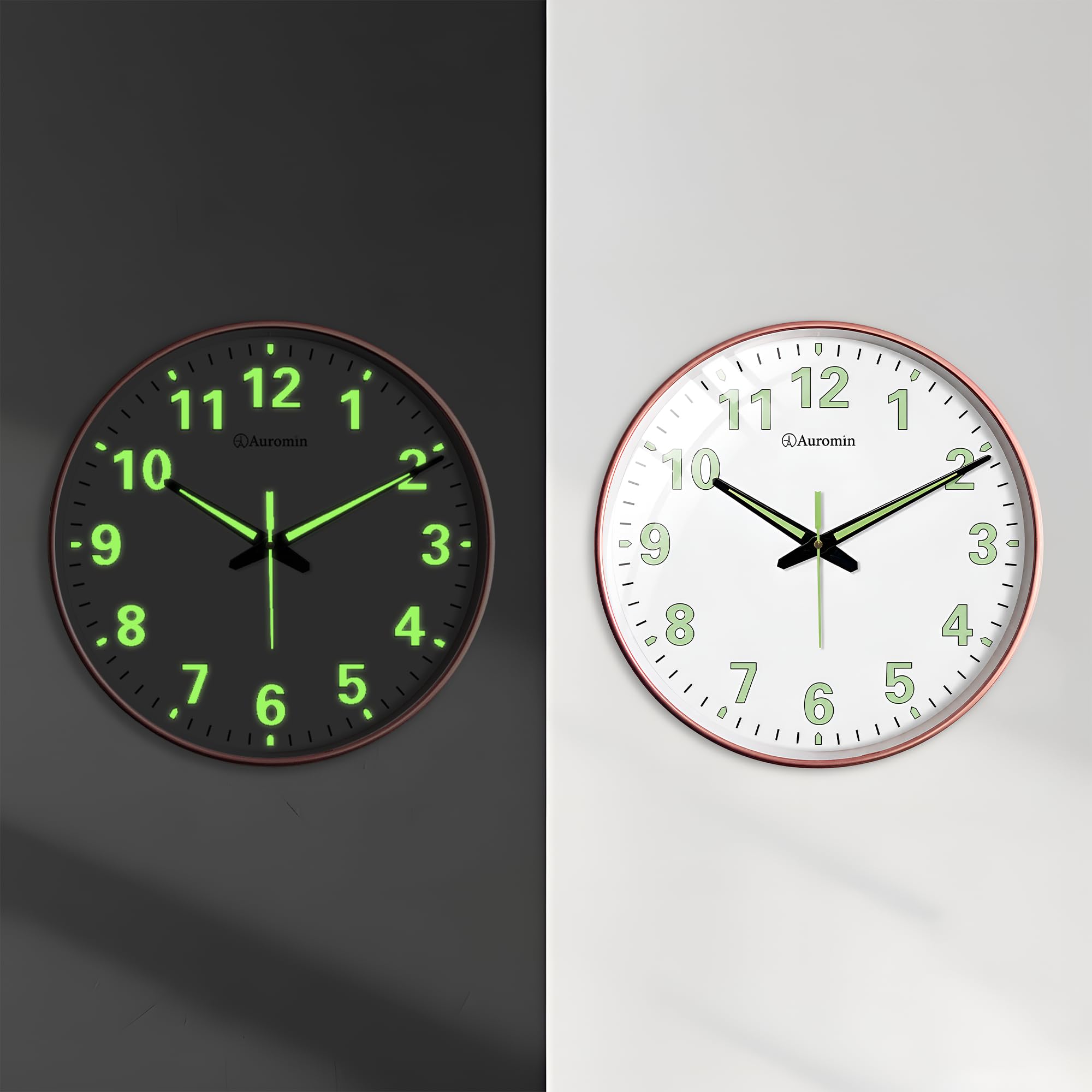 Auromin Antique Radium Glass Wall Clock Night Glow for Bedroom | Night Light Silent Glass Wall Watch for Living Room, Living Room, Study & Office | Fancy Large Stylish Clock with Glow in Dark Numbers-picture-10