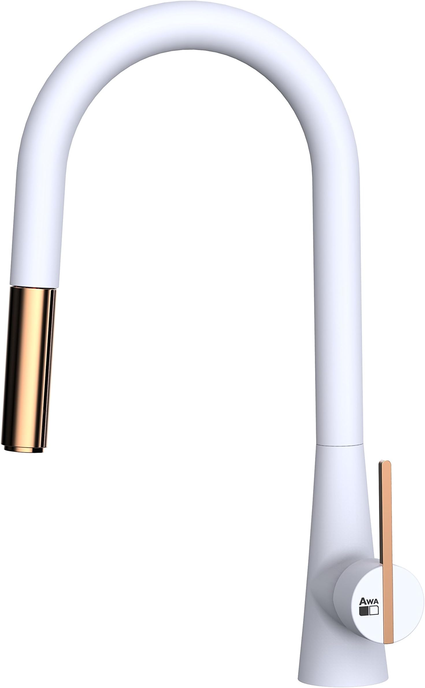 AWA - Fleaker - Kitchen Sink Mixer with Pull Down Sprayer Tap - White and Copper
