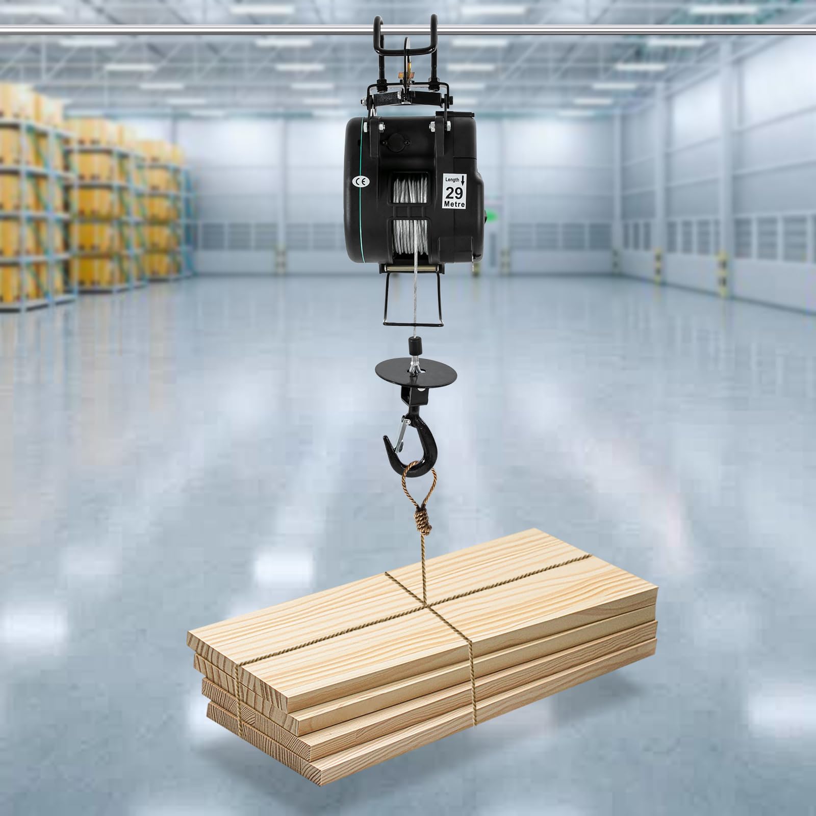 Electric Hoist, Portable Electric Cable Hoist with Wired Control, Lifting Capacity: 1102.31lbs, Lifting Height: 95.14ft, Lifting Speed: 42.65ft/min, w/Emergency Stop Switch