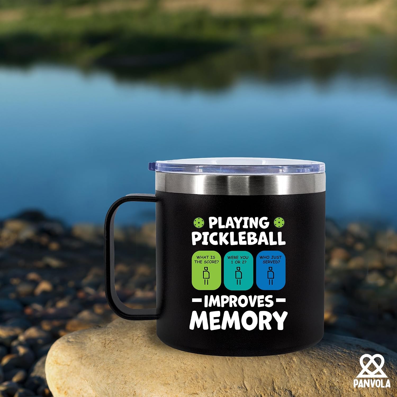 Panvola Playing Pickleball Improves Memory Pickleball Gifts Pickleball Player Insulated Coffee Mug 14oz With Handle And Lid Camping Travel Thermal Mugs 14 oz