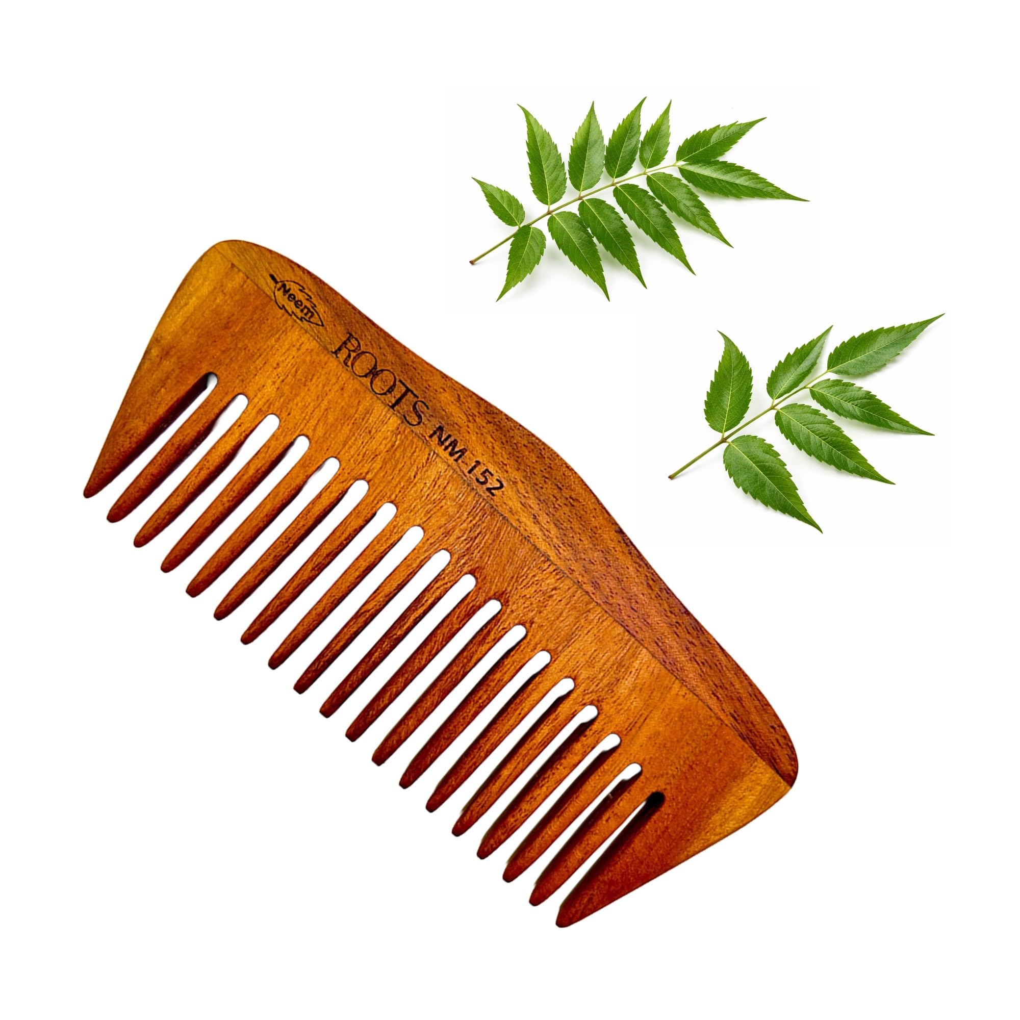 ROOTS Neem Wooden Comb | For Hair Detangling & Dandruff Control | Anti-Static & Frizz Control | For All Hair Types (NM152)