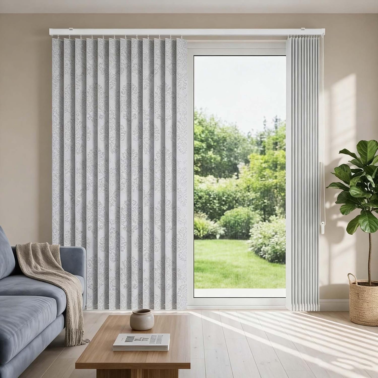 Vertical Blinds for Sliding Glass Doors Patio Door, 3.5 Inch Slats Blackout Window Shades for Living Room Office, Light Filtering Fabric Vertical Window Blinds Room Divider(Gray)