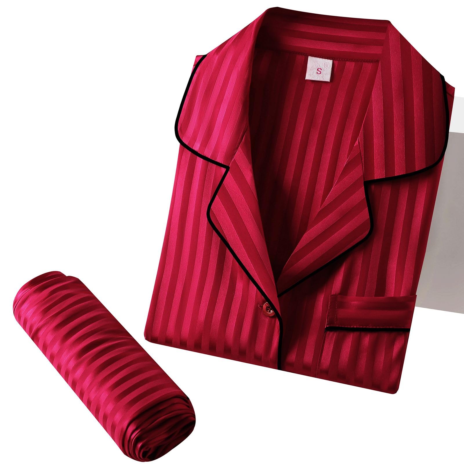 Lonxu Womens Silk Satin Pajamas Set Two-Piece Button-Down Pj Sets Sleepwear Loungewear XS~3XL